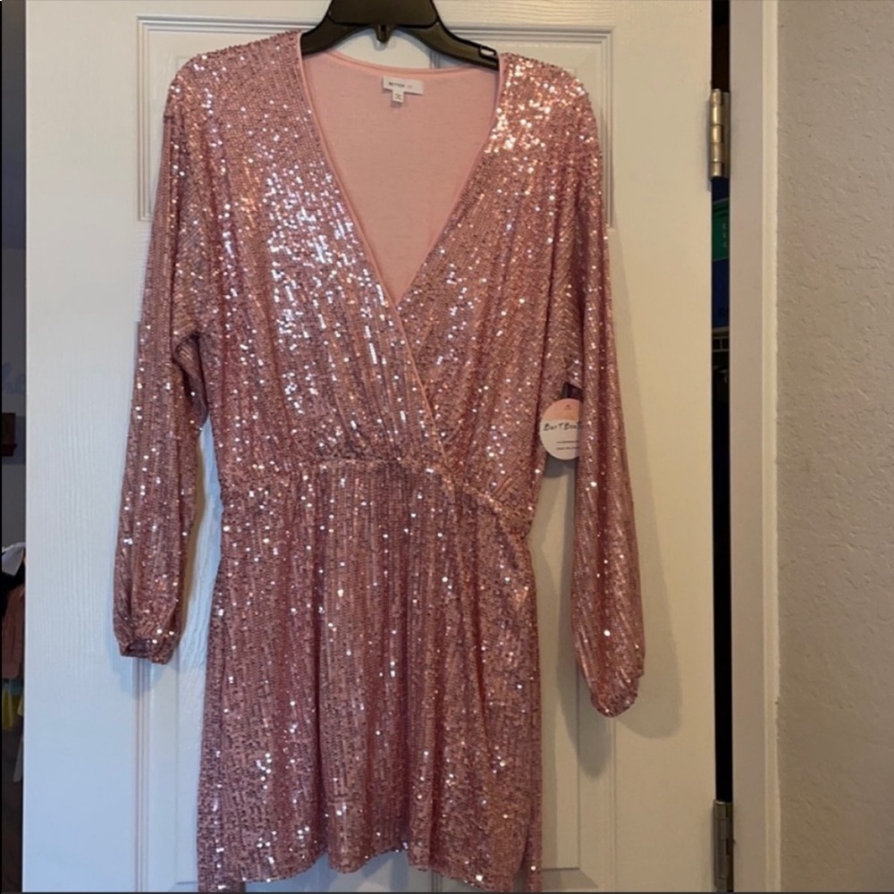Pink sequin mini dress